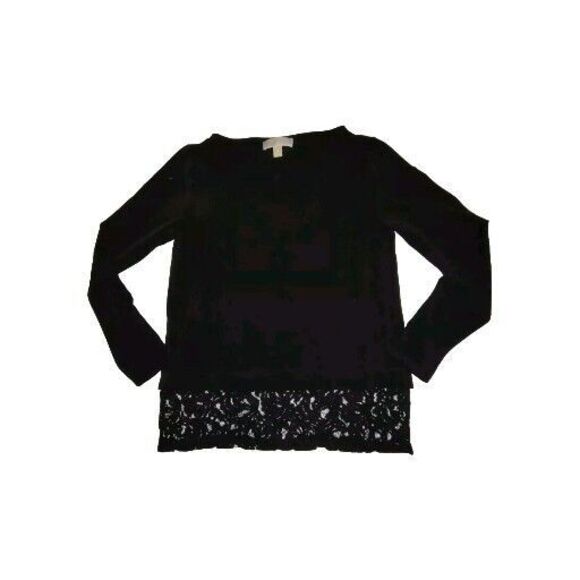 5/$25 EUC Sz M Michael Kors Black Lace Hem Blouse Top Shirt - Picture 1 of 6